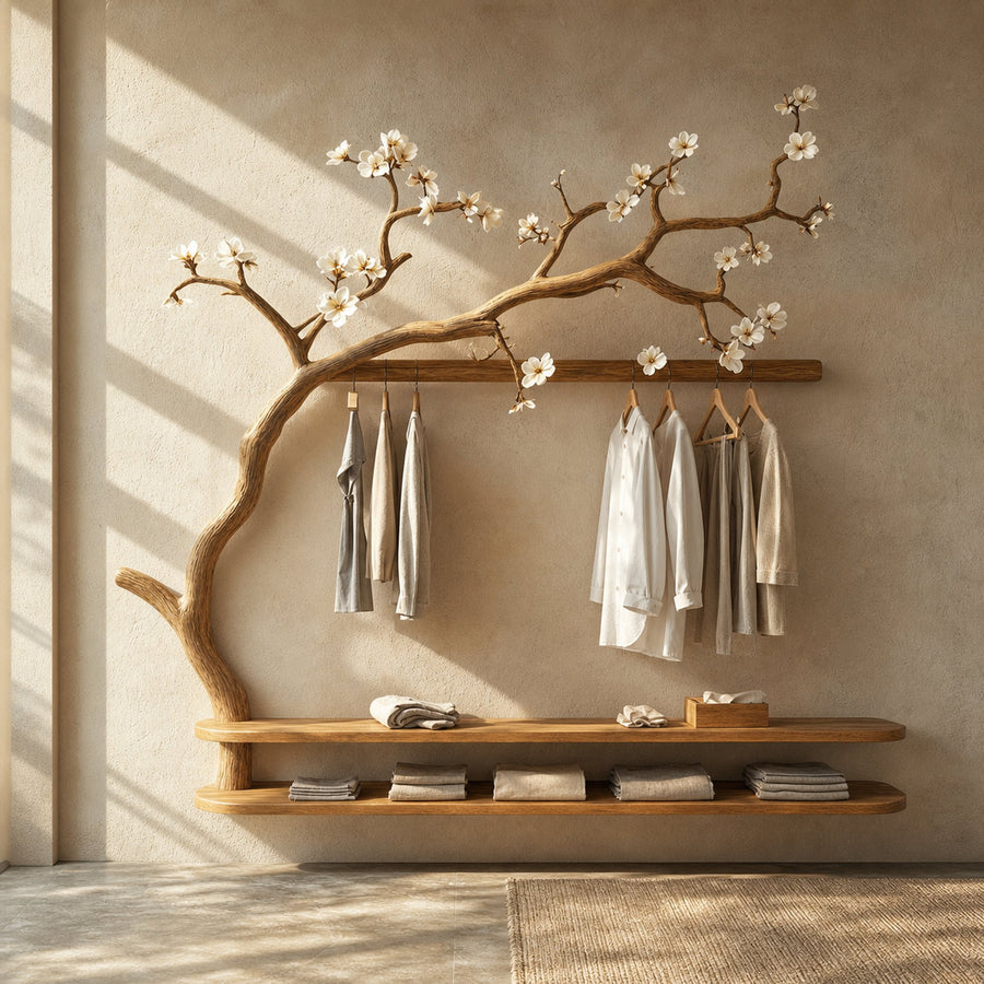 Scandinavian Tree Wardrobe Solid Wood Handcrafted Bedroom Organizer