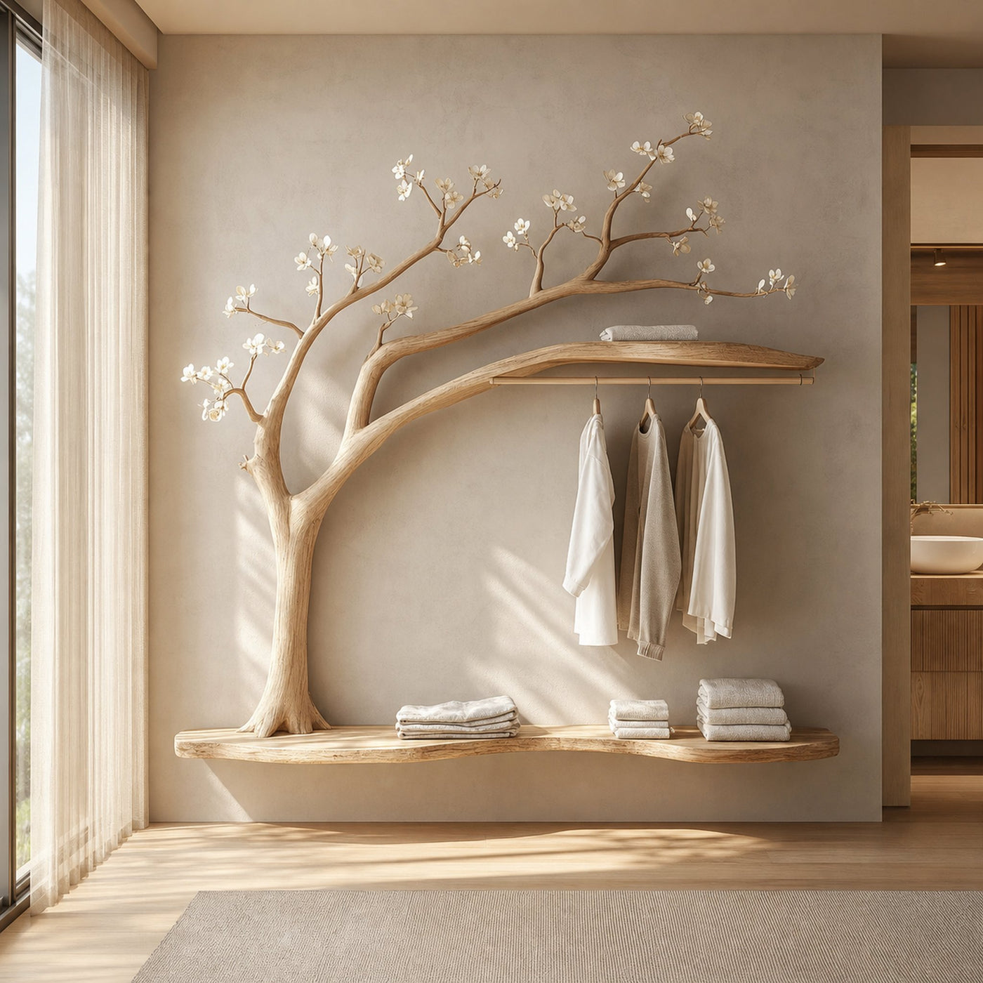 Scandinavian Tree Wardrobe Solid Wood Handcrafted Bedroom Storage