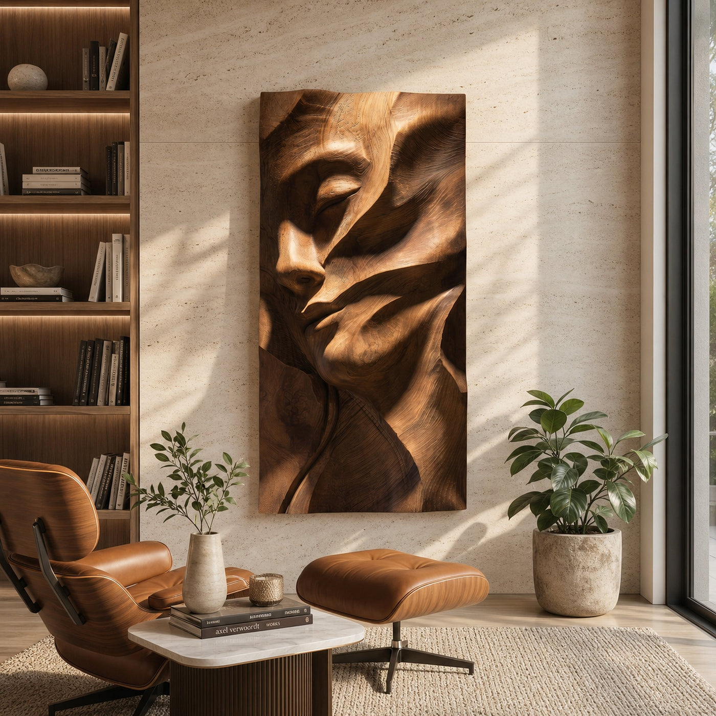 Sculpted Female Face Wood Wall Art Luxury Reading Room Decor