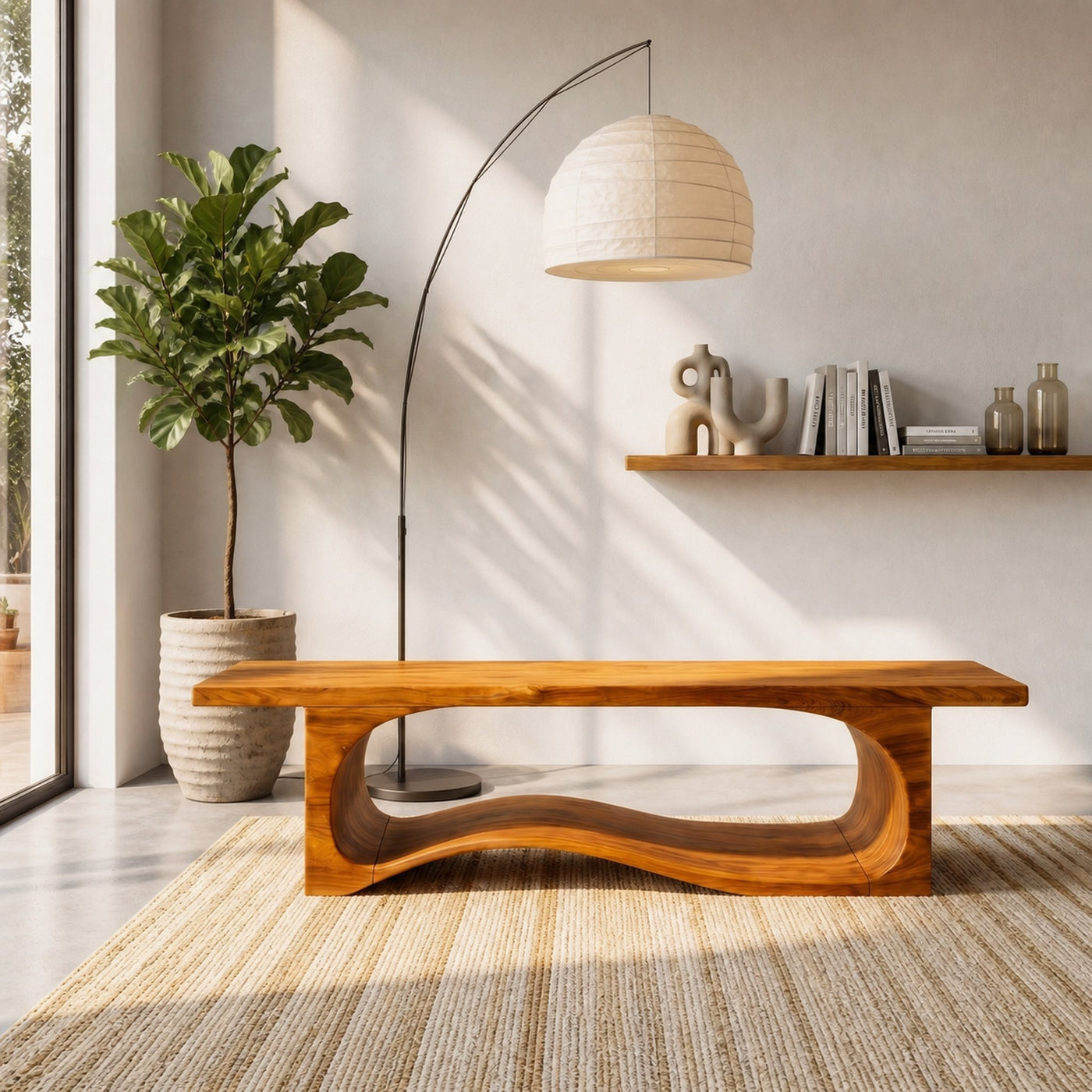 Sculptural Bench With Wave Design For Entryway - product view 6