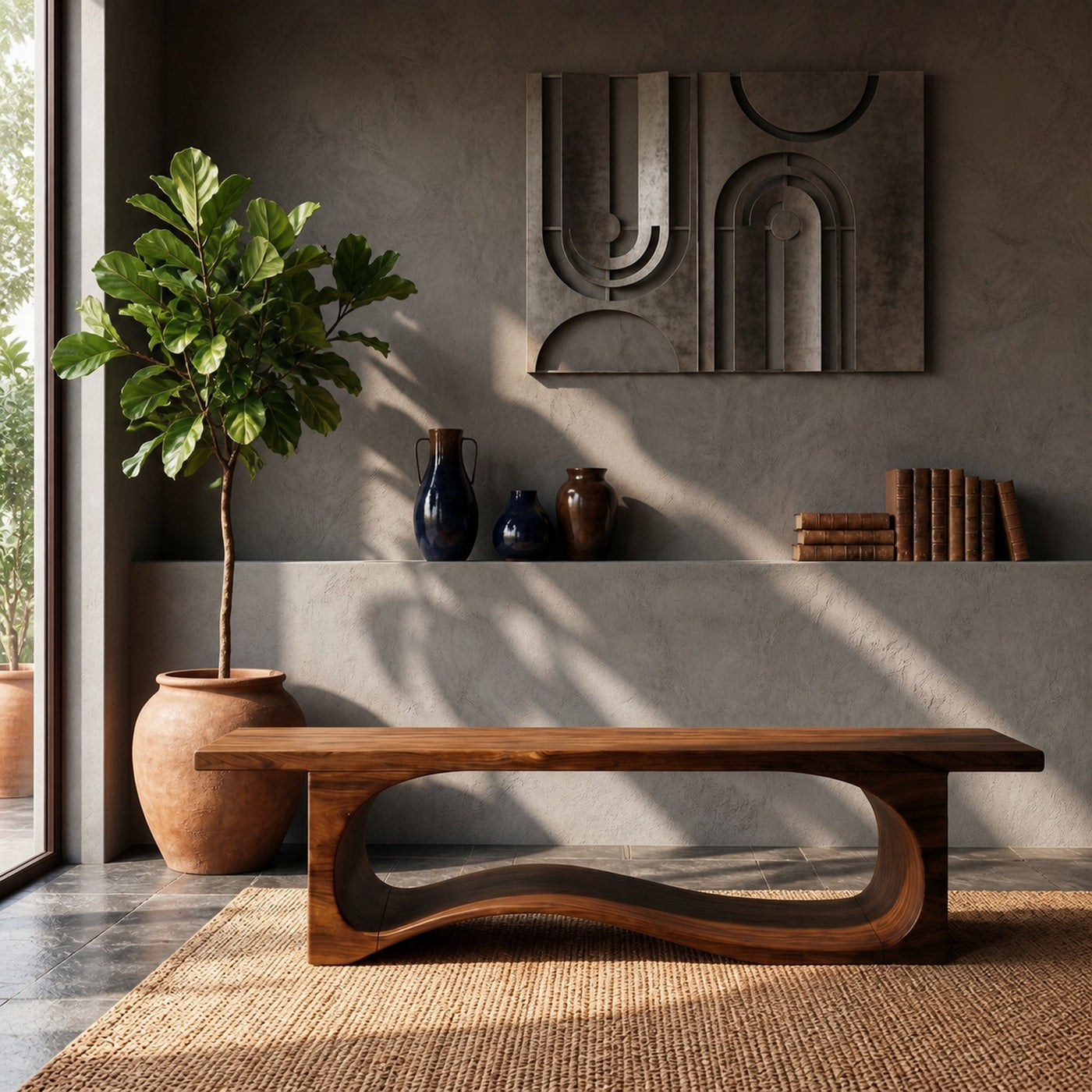 Sculptural Bench With Wave Design For Entryway - product view 7