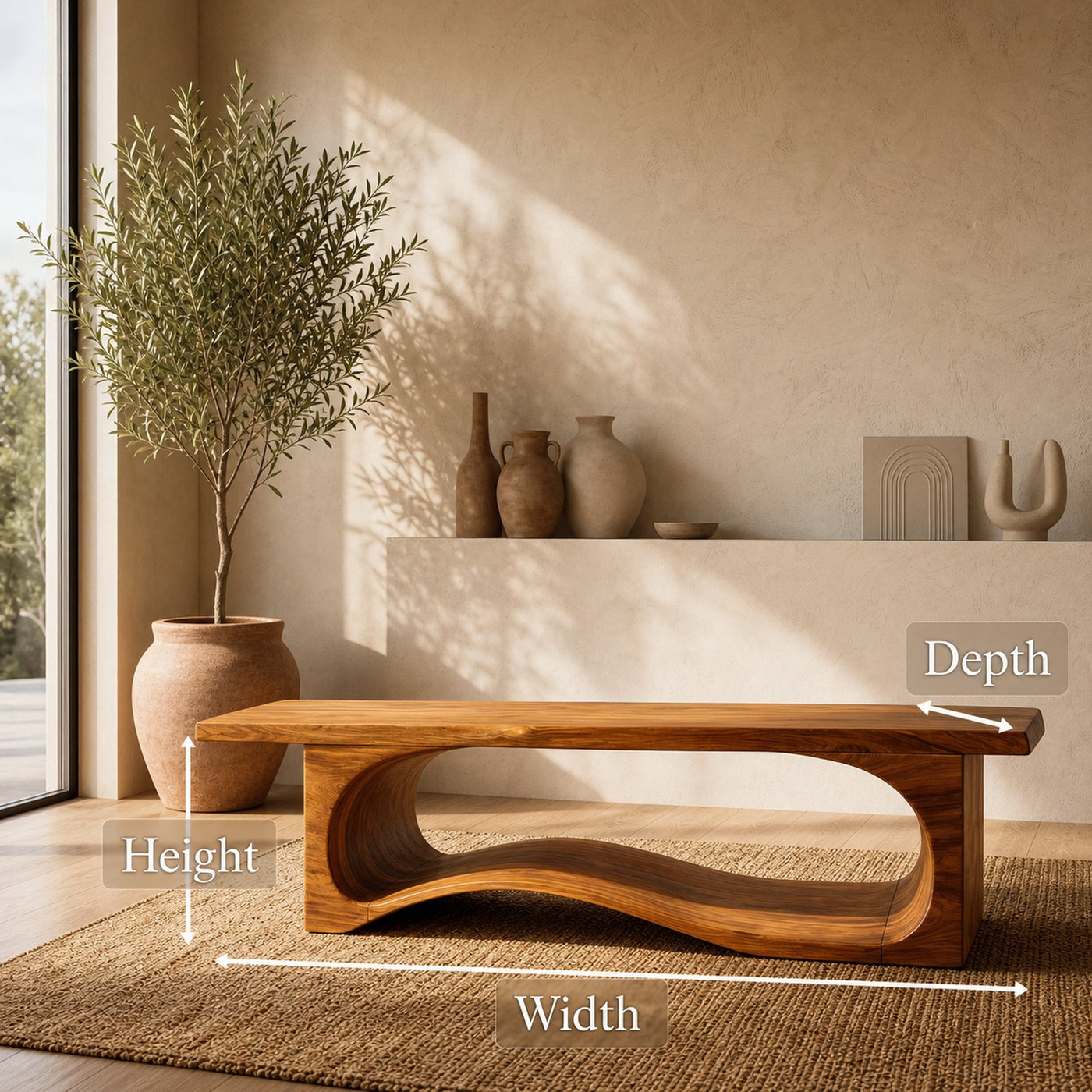 Sculptural Bench With Wave Design For Entryway - product view 8