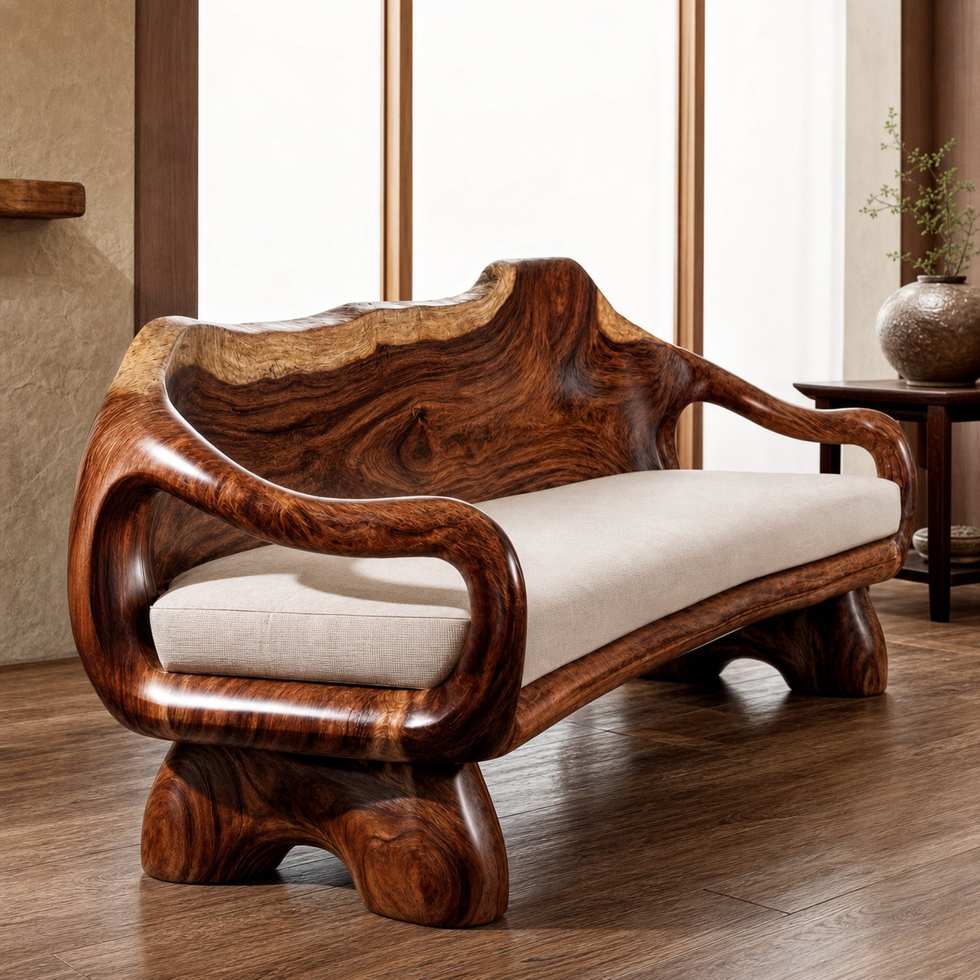 Sculptural Carved Sofa Frame Solid Wood Artistic Hand Carved Design Living Room And Lounge