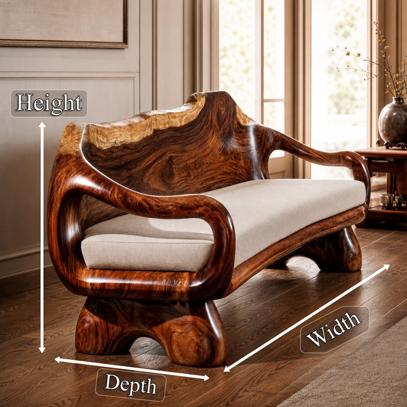 Sculptural Carved Sofa Frame Solid Wood Artistic Hand Carved Design Living Room And Lounge - product view 6