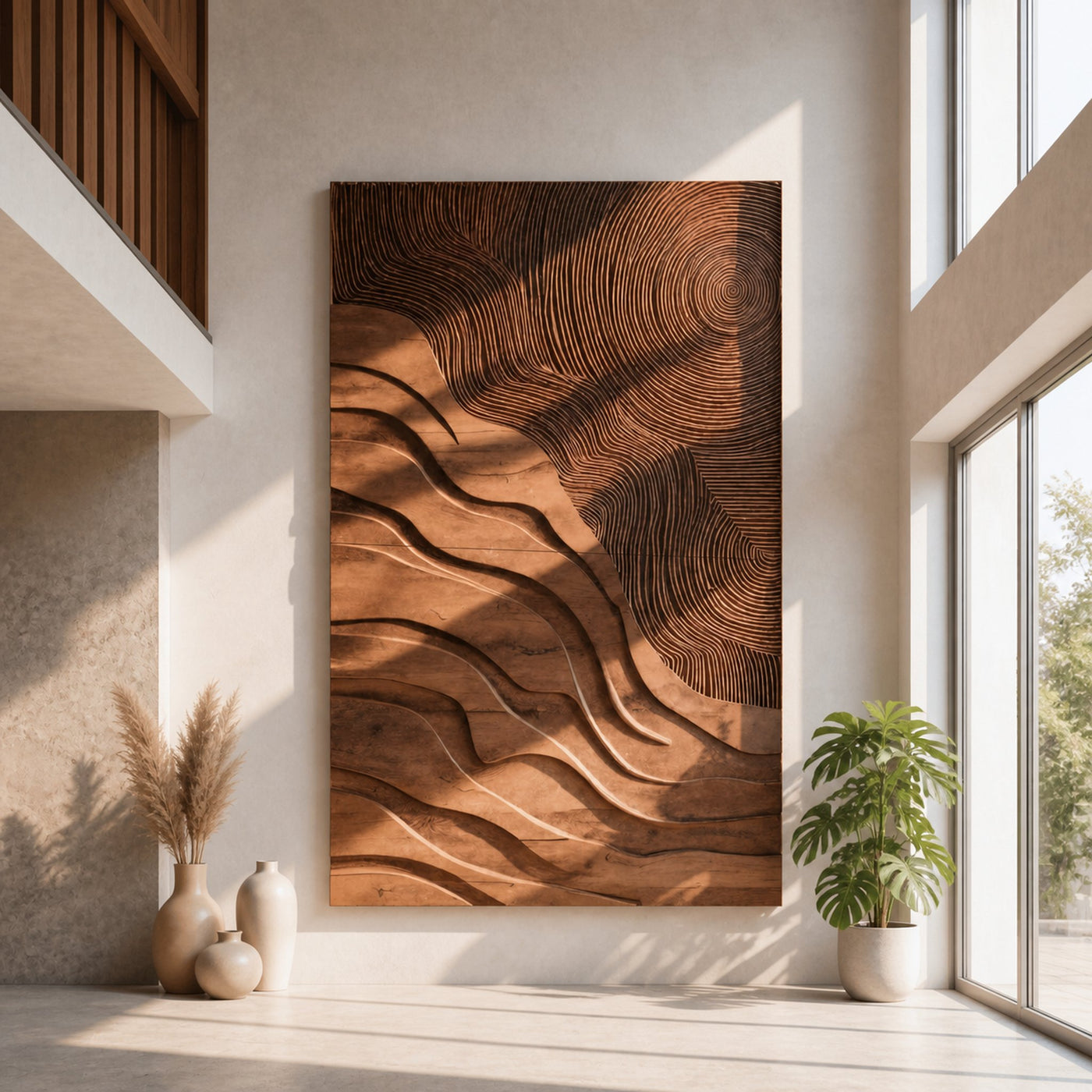 Sculptural Carved Wall Art With Wave Patterns For Living Room