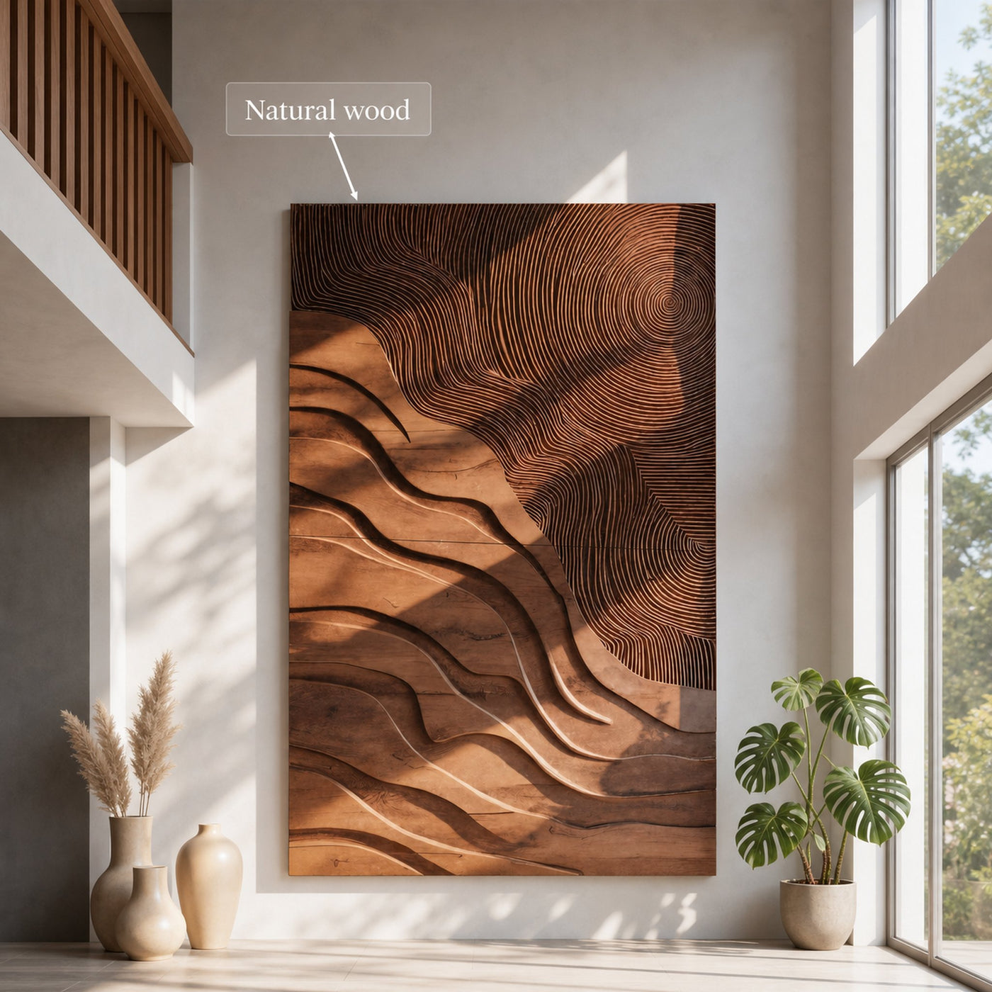 Sculptural Carved Wall Art With Wave Patterns For Living Room - product view 6