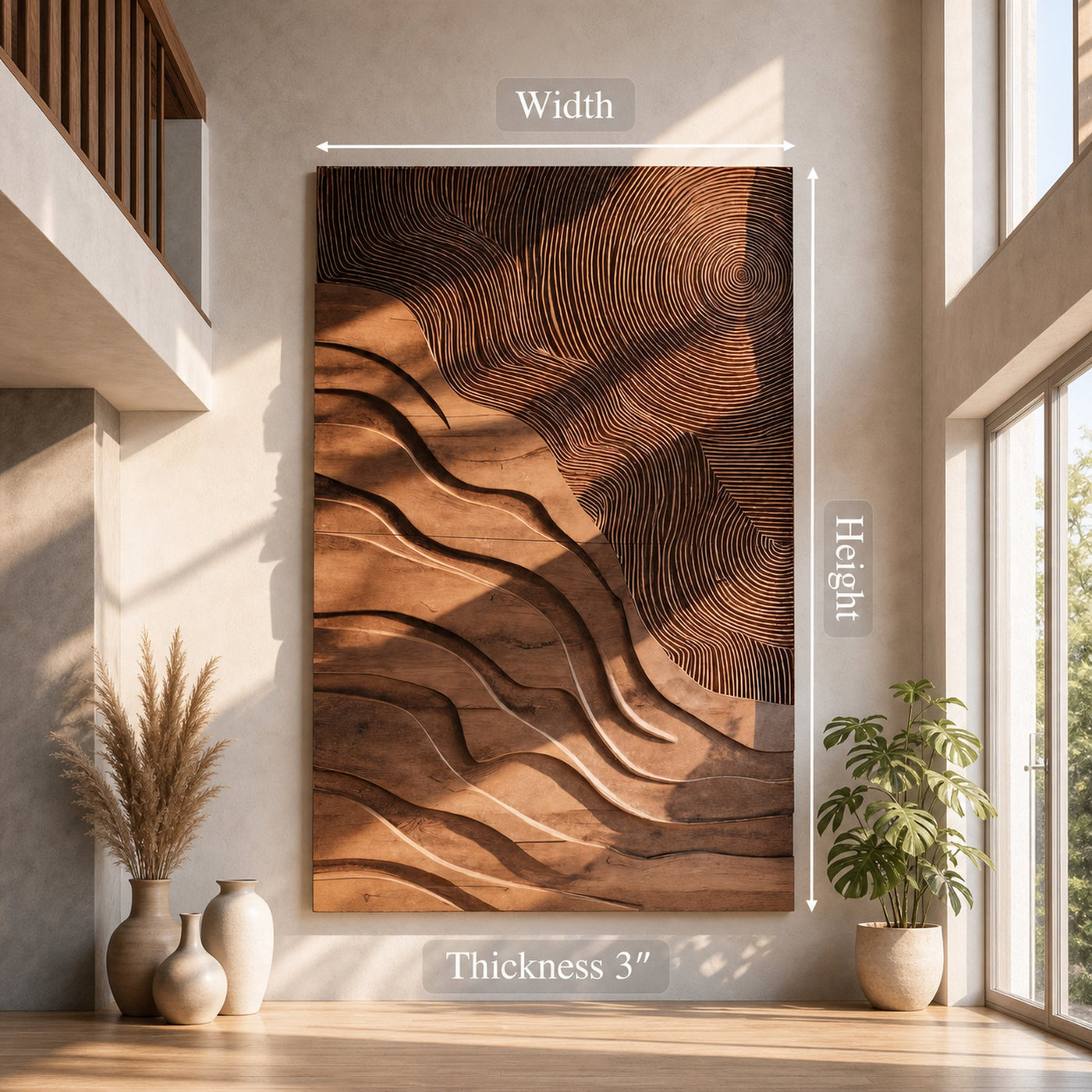 Sculptural Carved Wall Art With Wave Patterns For Living Room - product view 8
