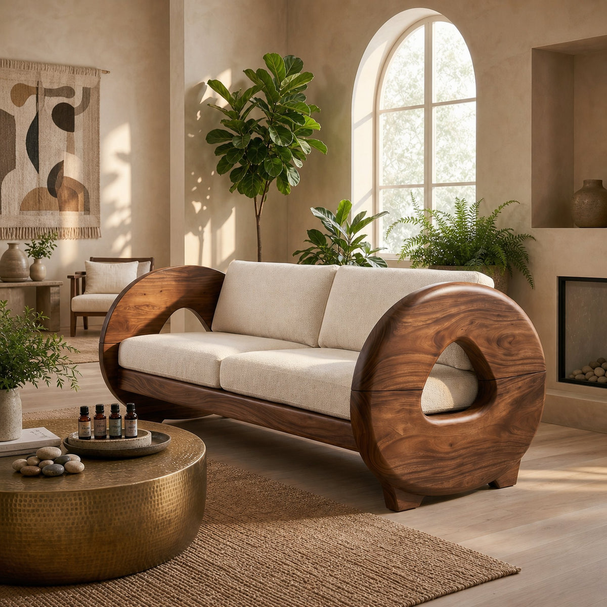 Sculptural Circular Arm Sofa Wellness Retreat Interior