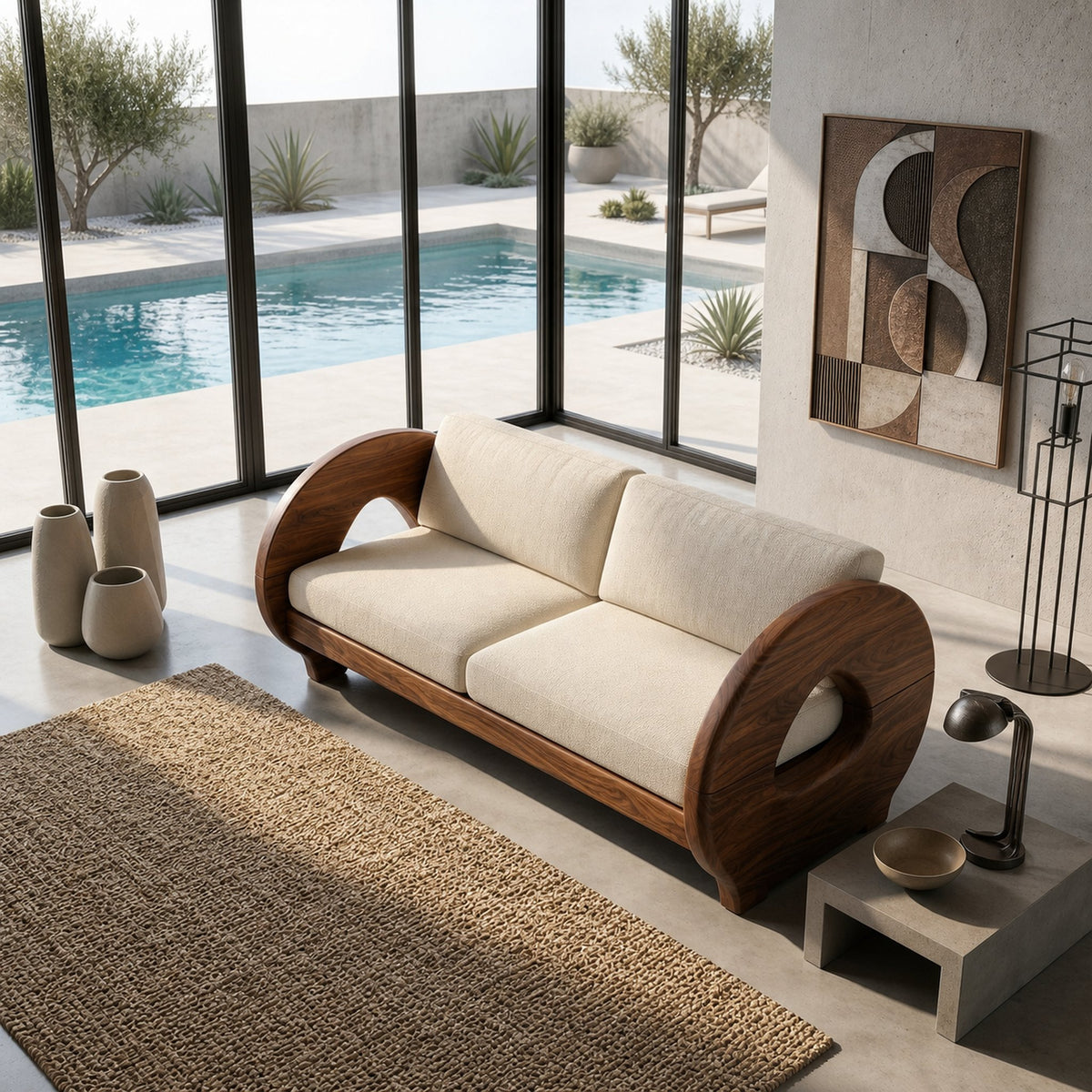 Sculptural Circular Arm Sofa Wellness Retreat Interior - product view 2