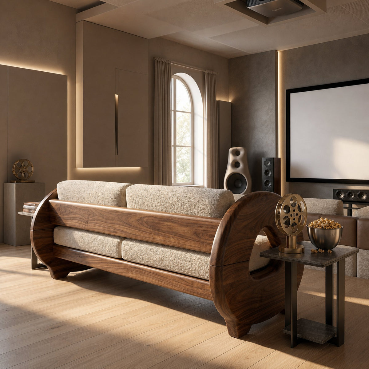 Sculptural Circular Arm Sofa Wellness Retreat Interior - product view 3