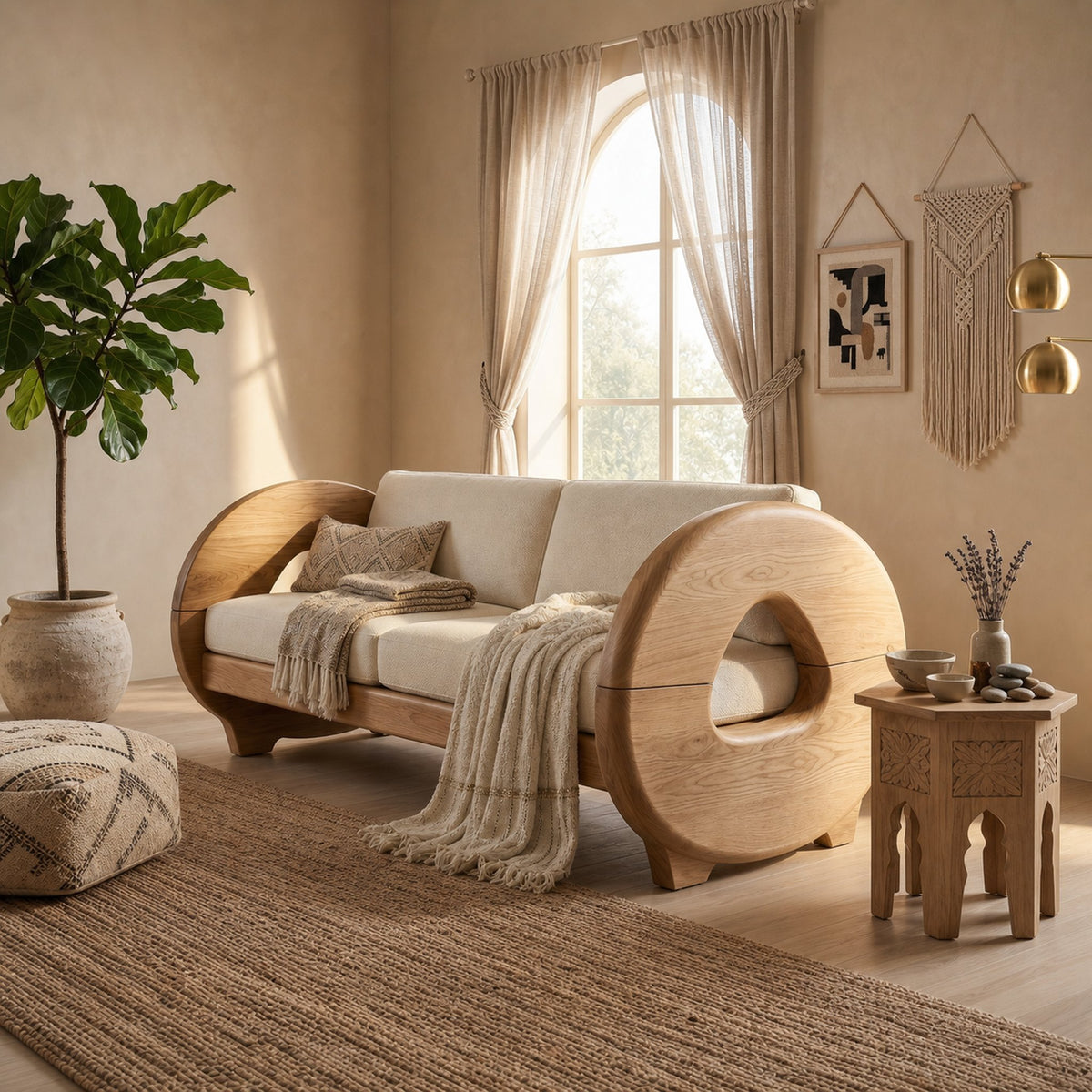 Sculptural Circular Arm Sofa Wellness Retreat Interior - product view 5