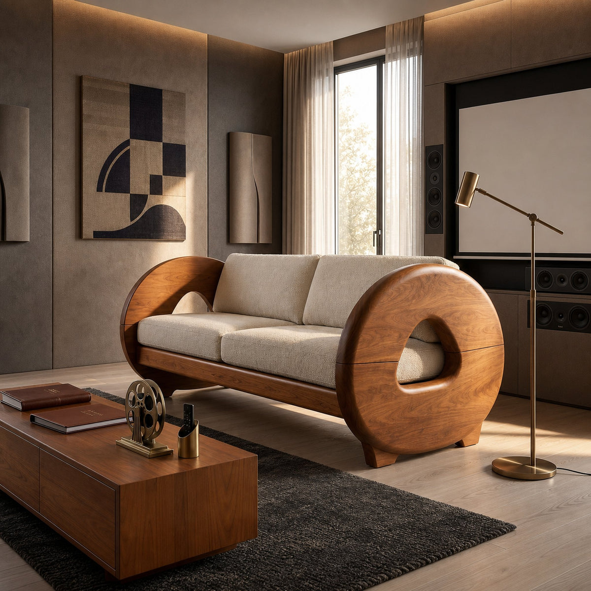 Sculptural Circular Arm Sofa Wellness Retreat Interior - product view 6