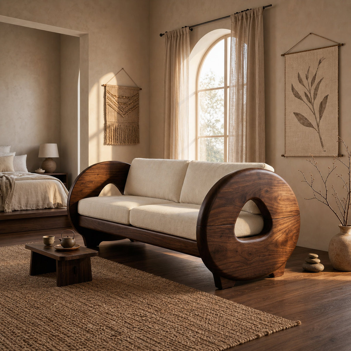 Sculptural Circular Arm Sofa Wellness Retreat Interior - product view 7