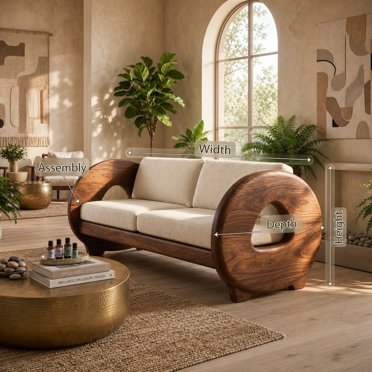 Sculptural Circular Arm Sofa Wellness Retreat Interior - product view 8
