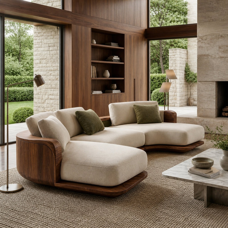 Sculptural Curved Sectional Sofa Frame Solid Wood Flowing Form Living Room And Lounge