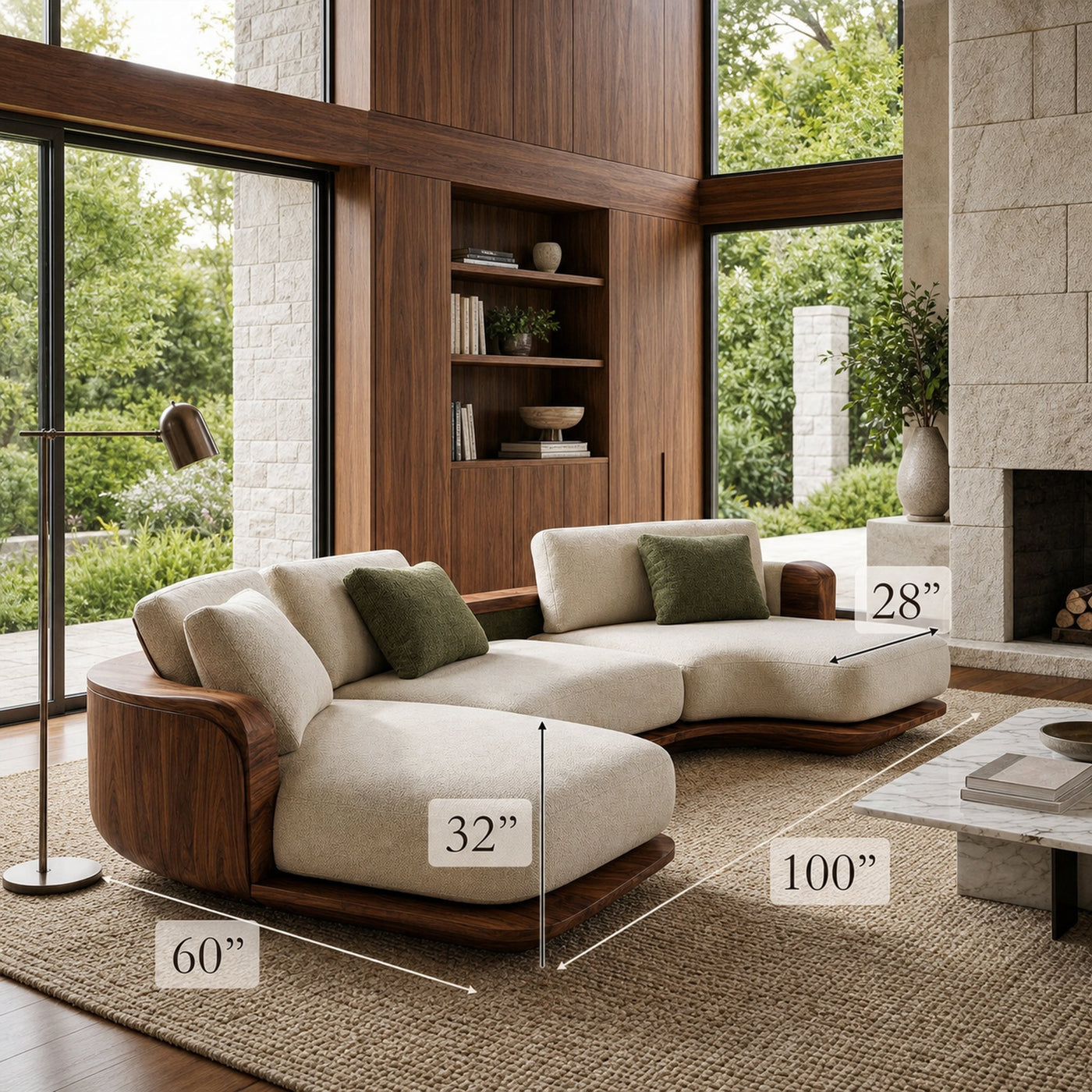 Sculptural Curved Sectional Sofa Frame Solid Wood Flowing Form Living Room And Lounge - product view 6