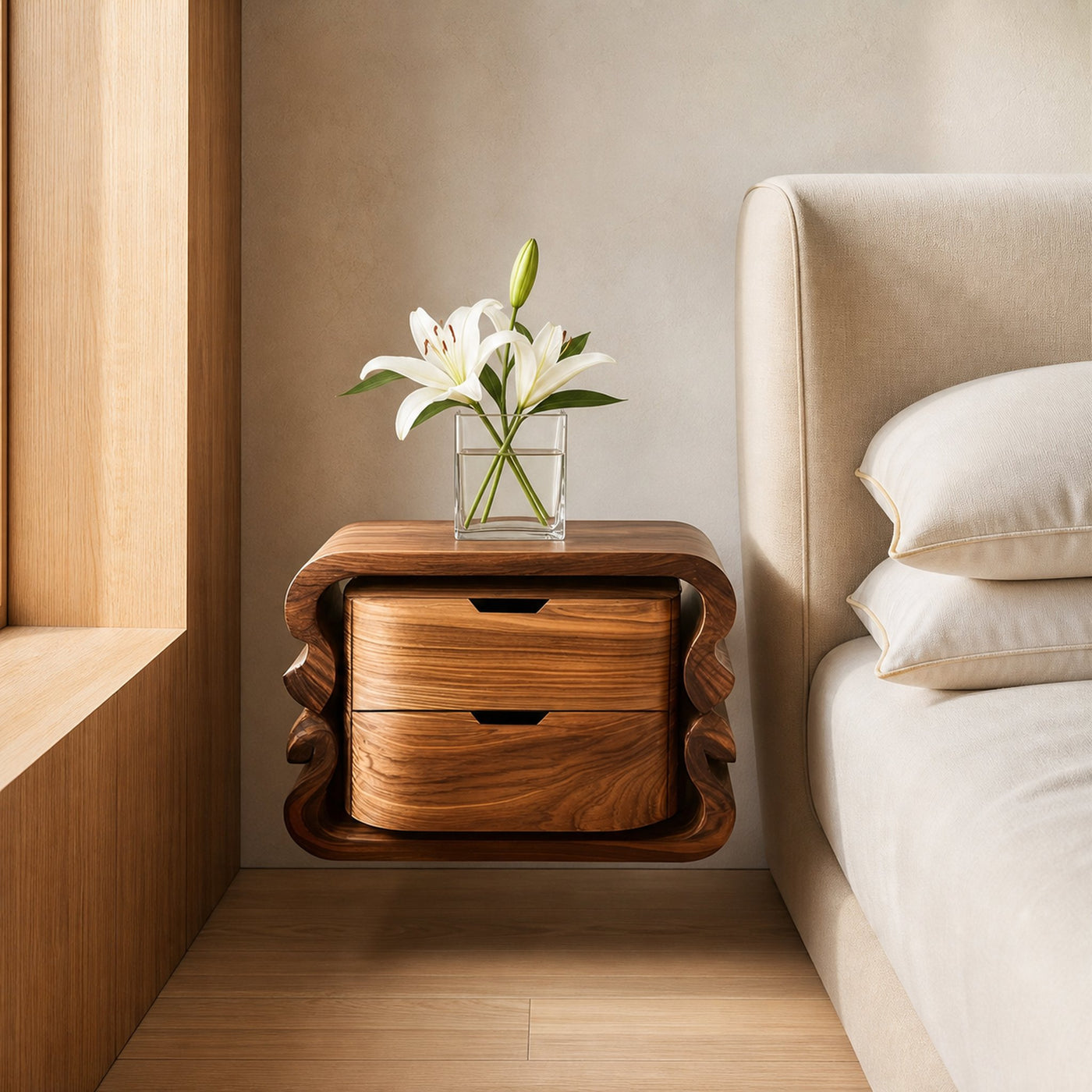 Sculptural Floating Nightstand For Modern Bedroom