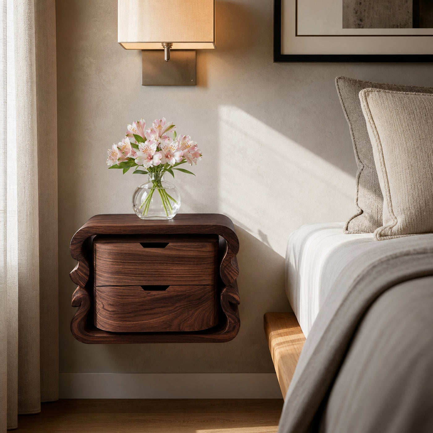 Sculptural Floating Nightstand For Modern Bedroom - product view 7