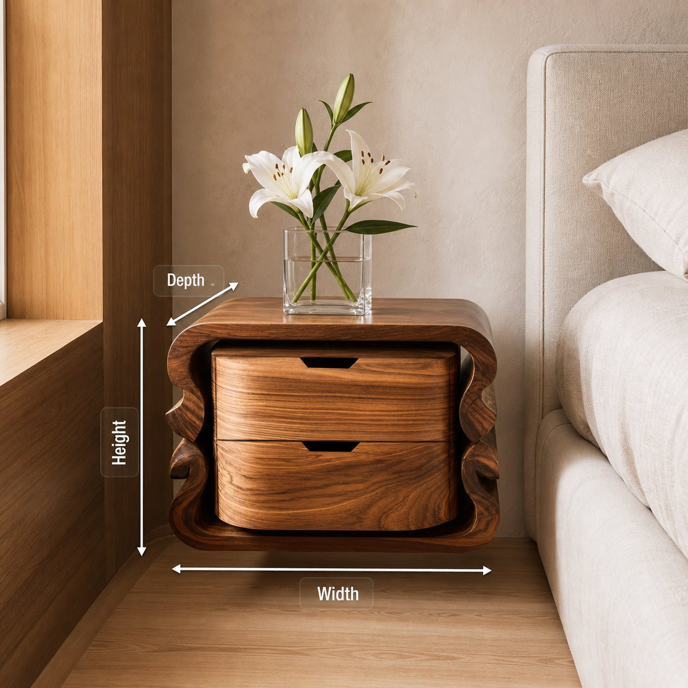 Sculptural Floating Nightstand For Modern Bedroom - product view 8