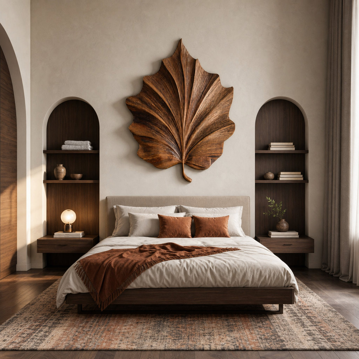 Sculptural Leaf Wall Art With Carved Texture For Bedroom