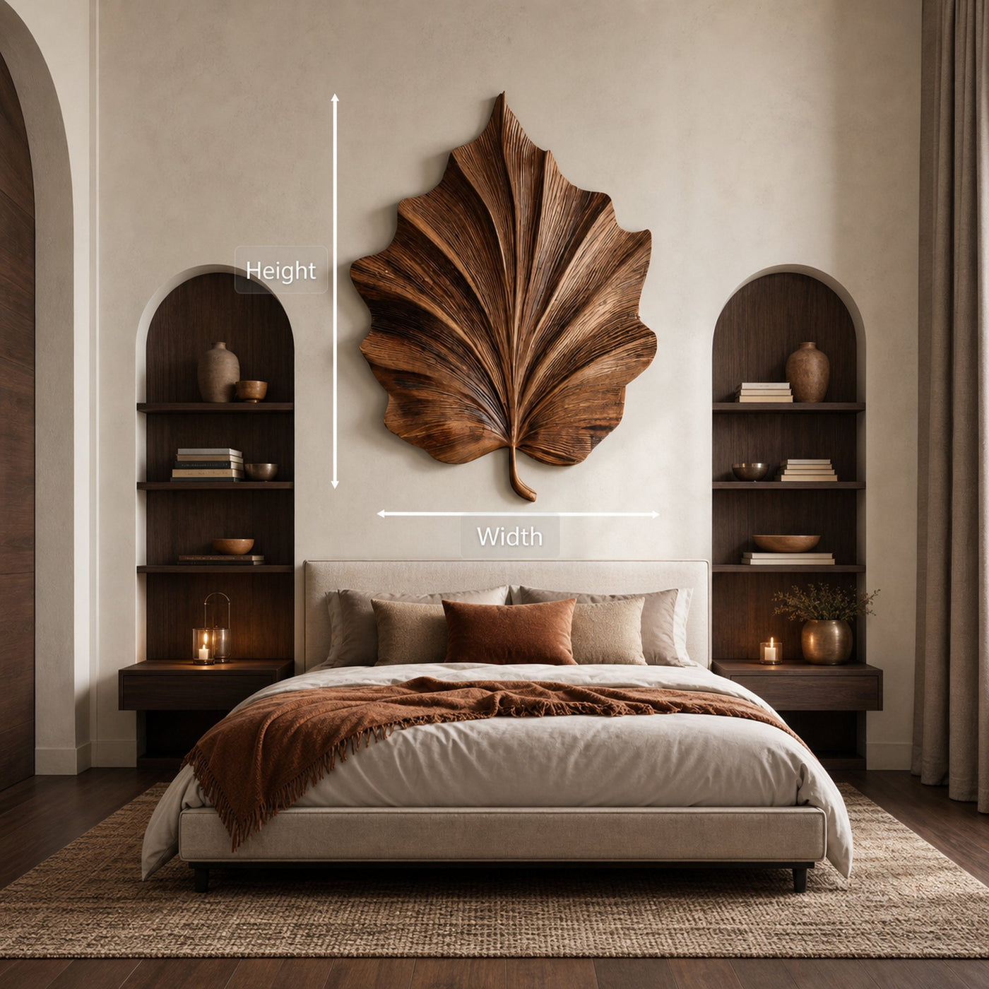 Sculptural Leaf Wall Art With Carved Texture For Bedroom - product view 6