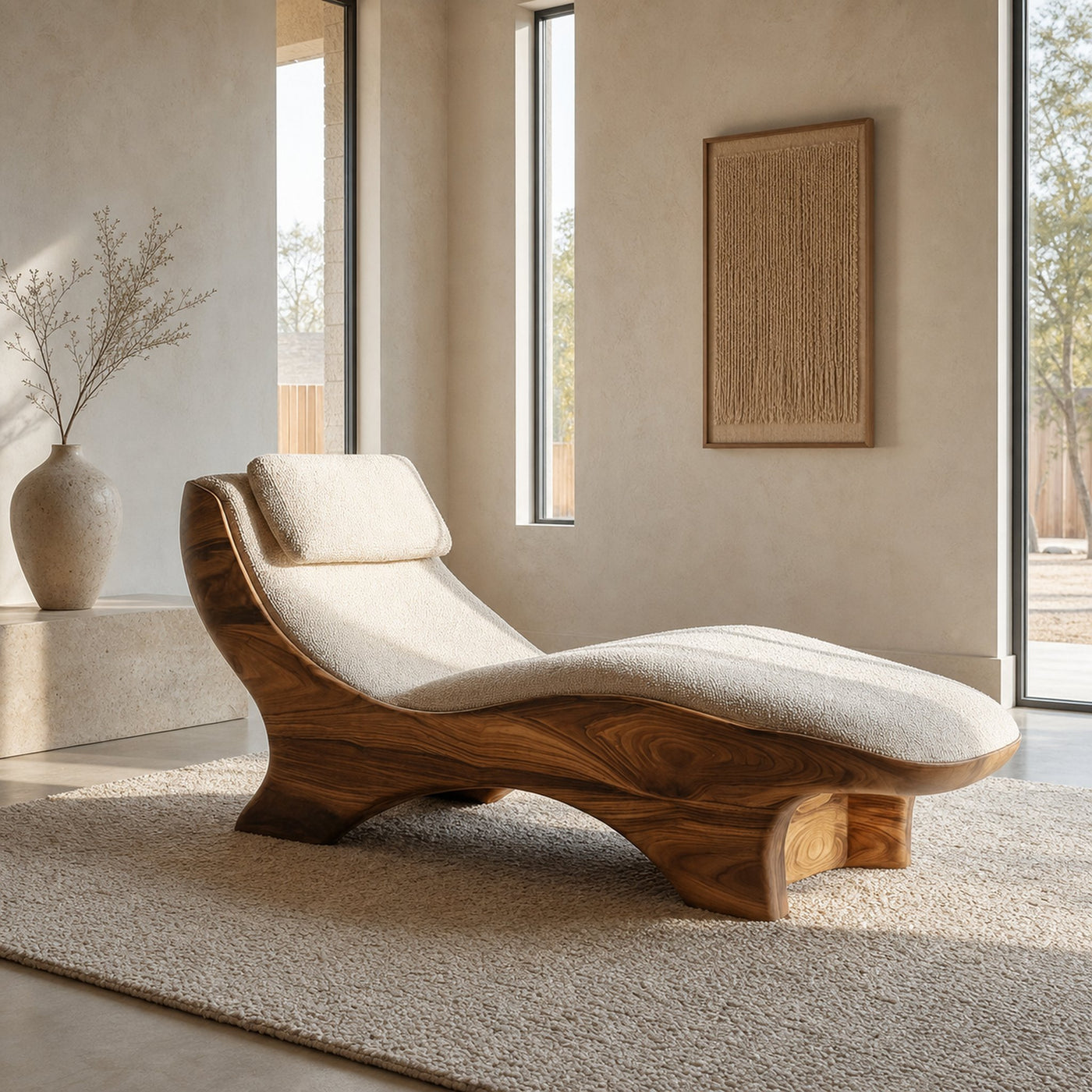 Sculptural Natural Wood Lounge Chair For Bedroom Corner