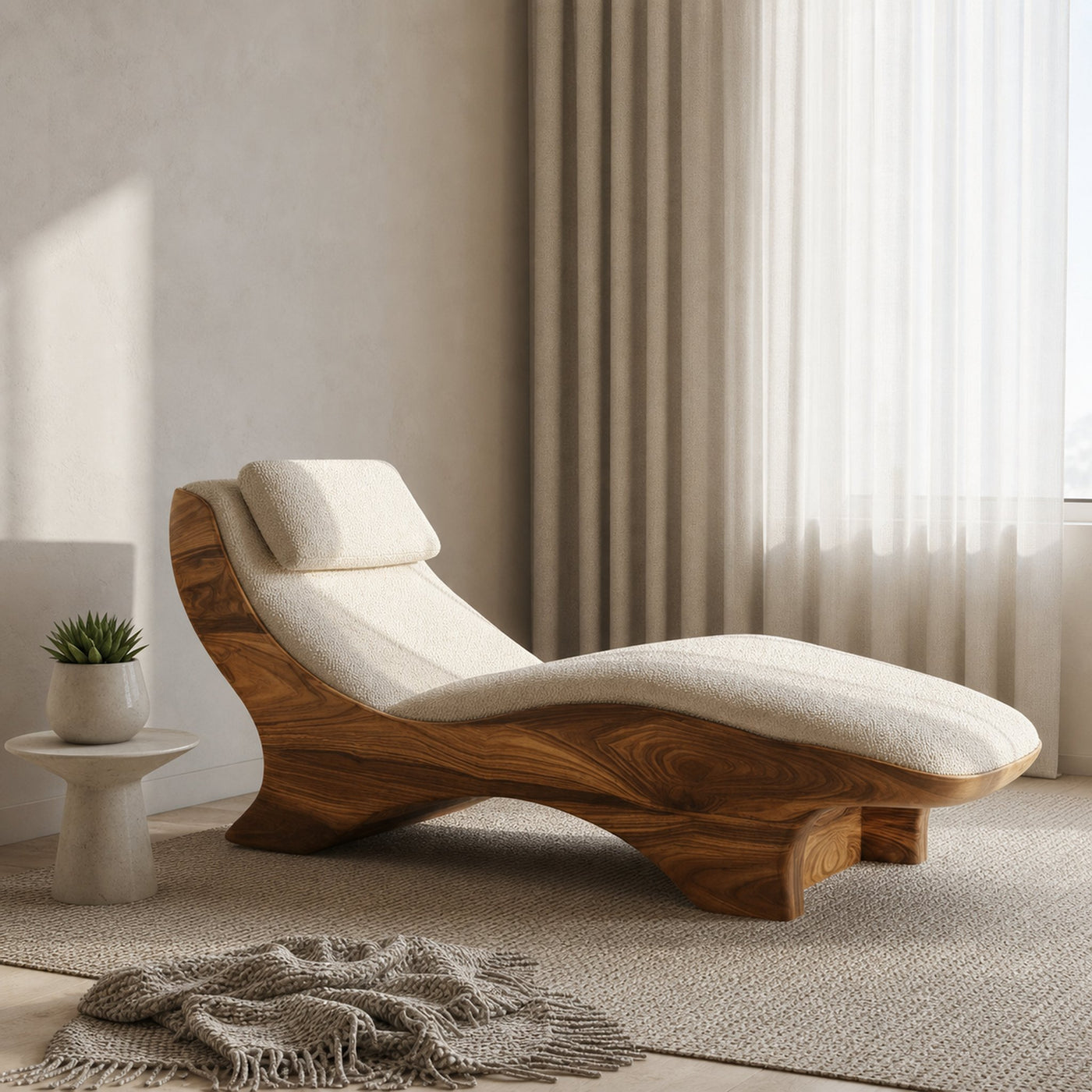 Sculptural Natural Wood Lounge Chair For Bedroom Corner - product view 6