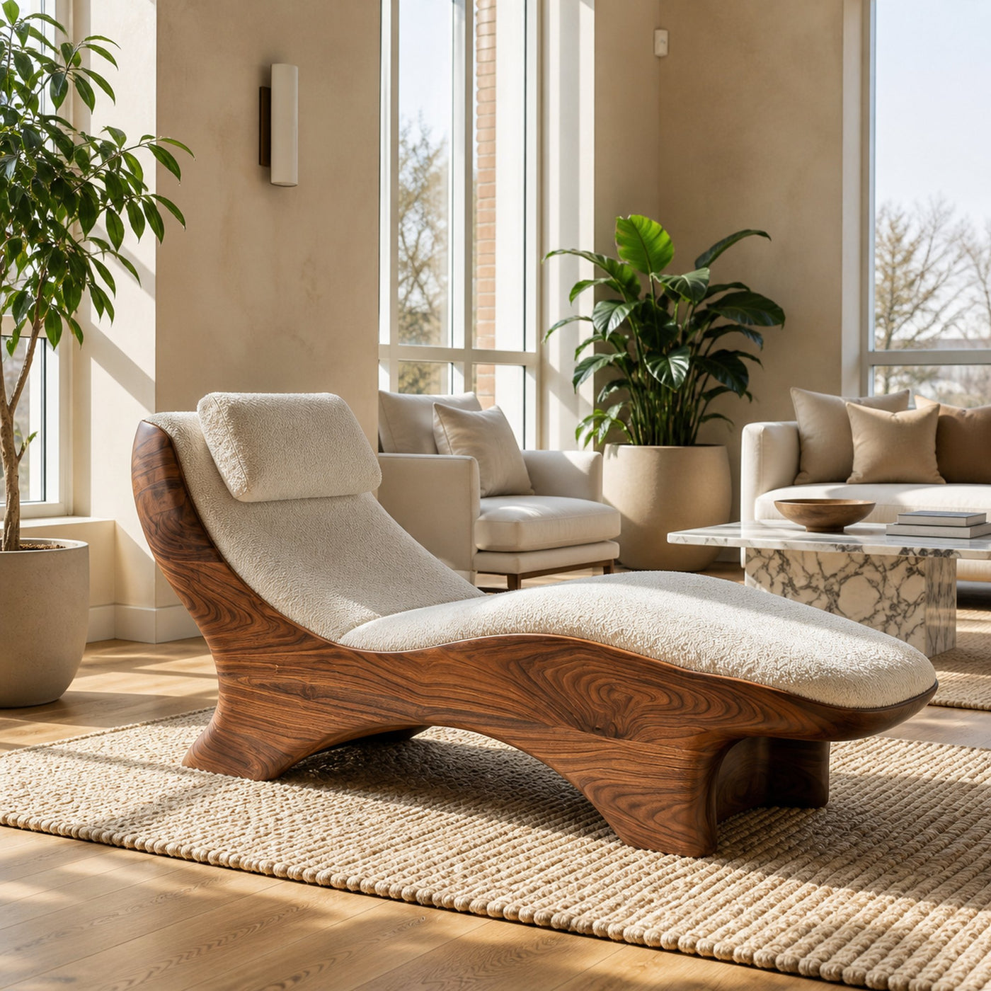 Sculptural Natural Wood Lounge Chair For Bedroom Corner - product view 7