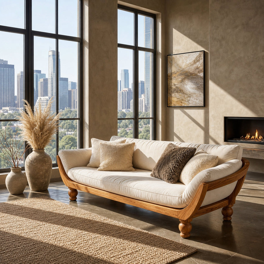 Sculptural Natural Wood Sofa For Living Room