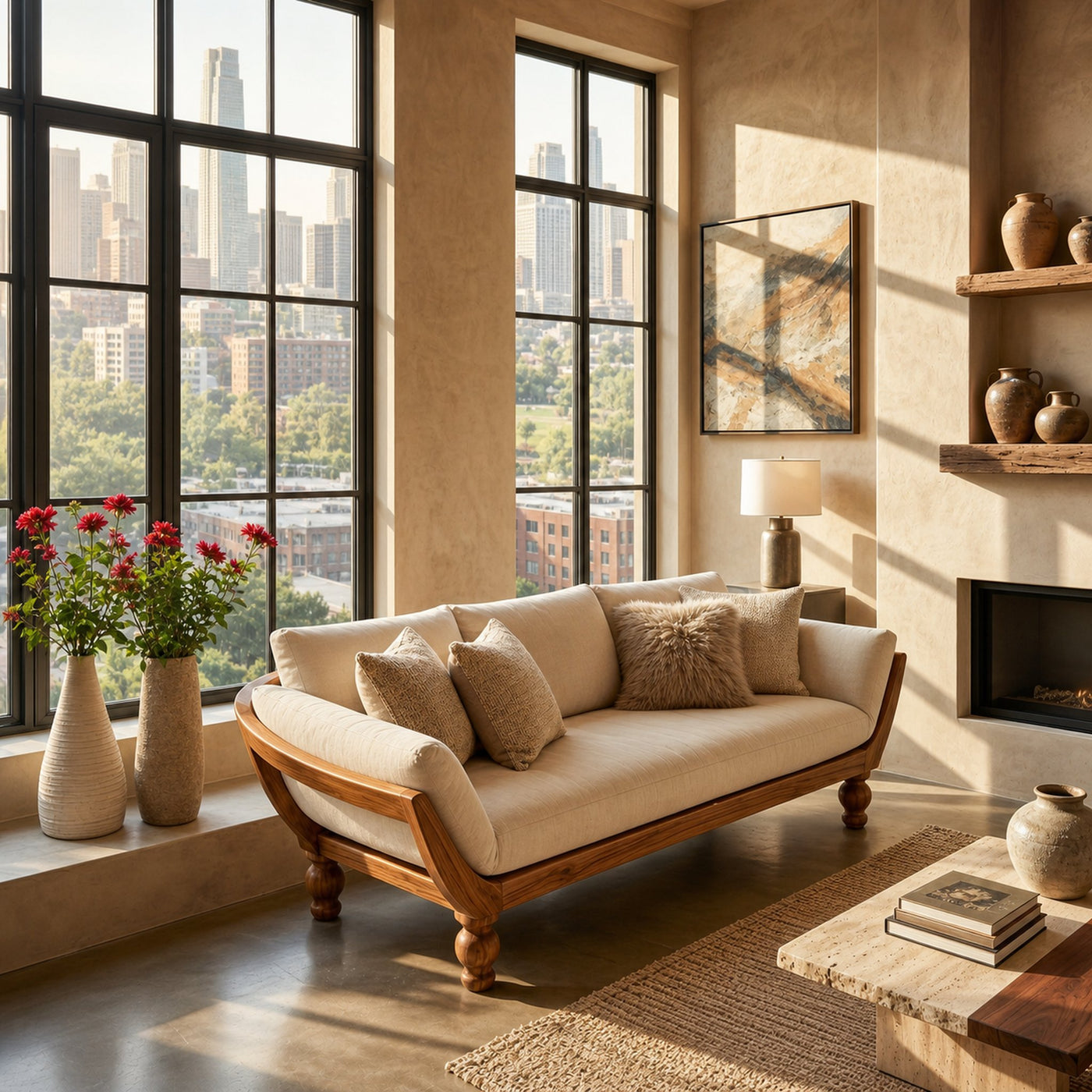 Sculptural Natural Wood Sofa For Living Room - product view 6
