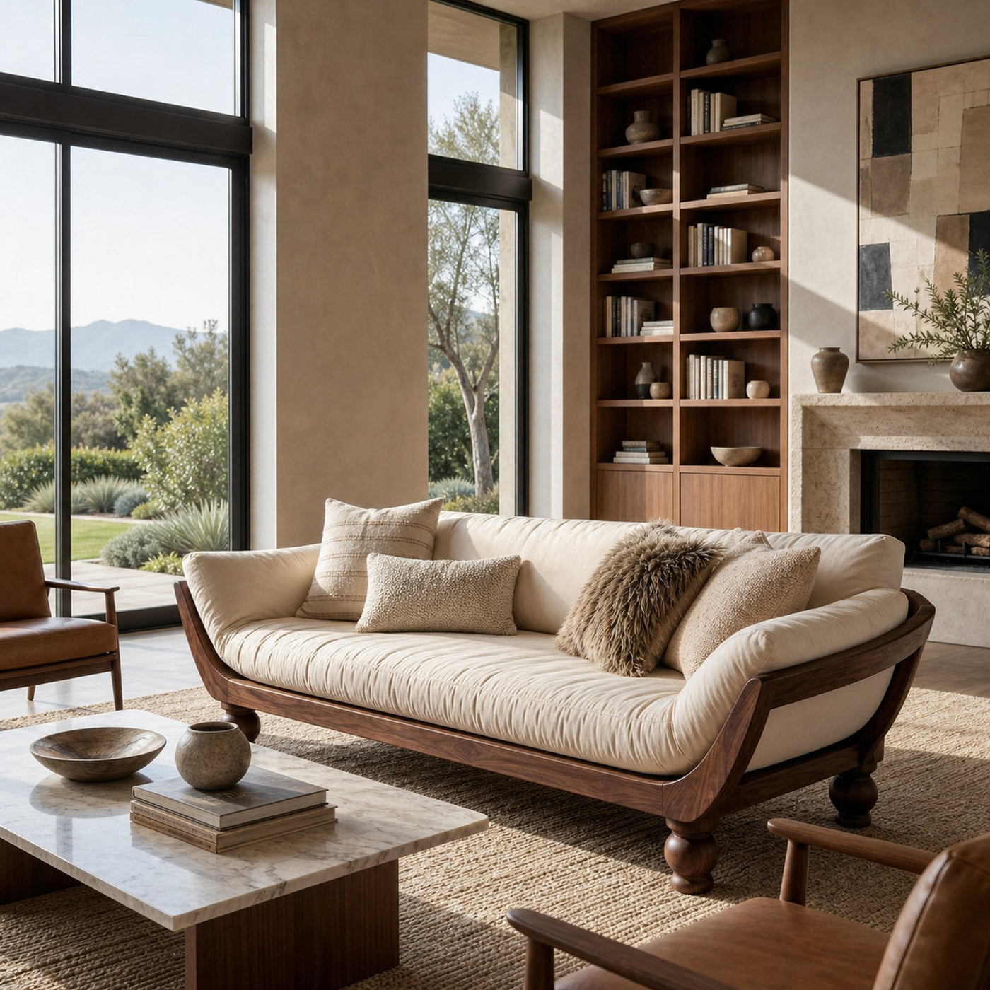 Sculptural Natural Wood Sofa For Living Room - product view 7