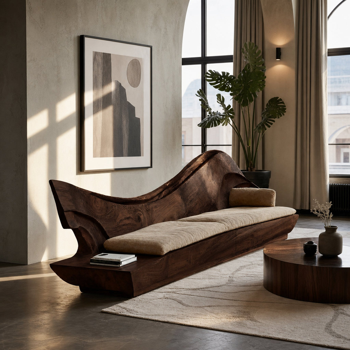 Sculptural Natural Wood Sofa With Organic Curved For Living Room - product view 7