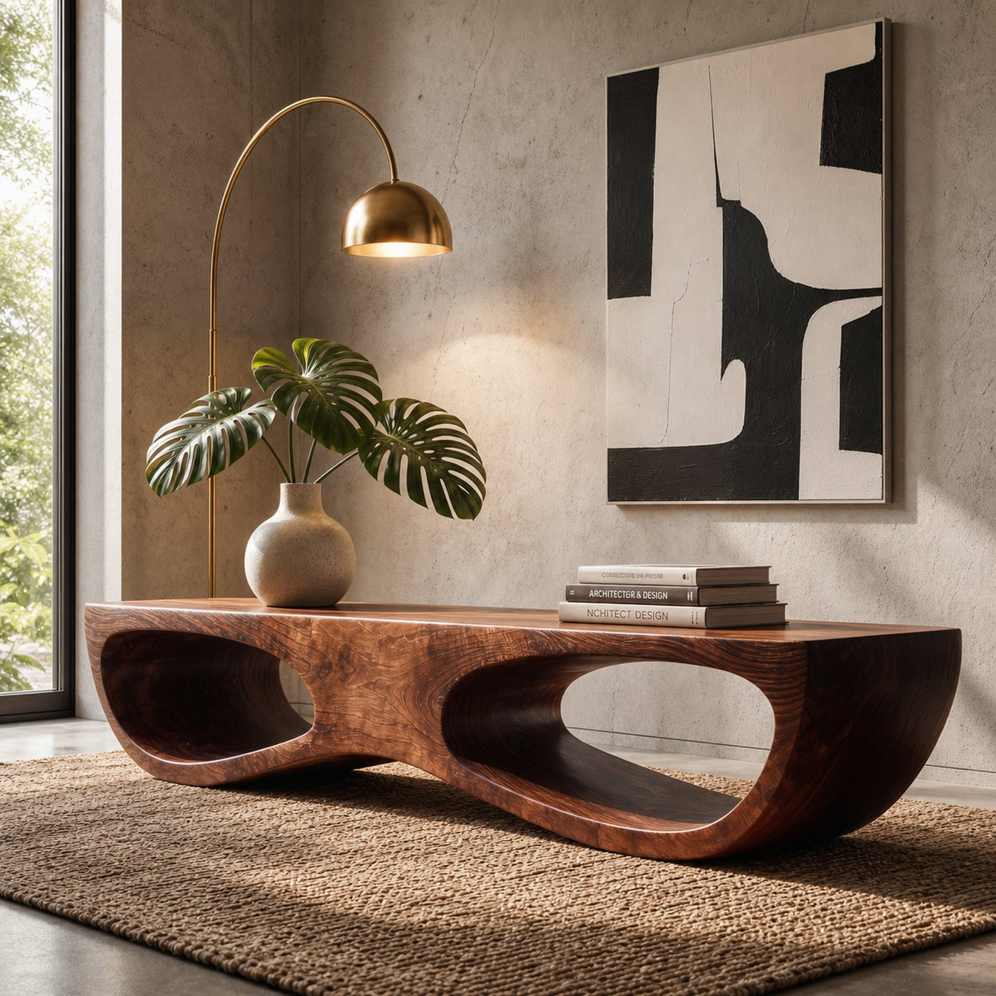 Sculptural Organic Wooden Bench For Entryway Hallway And Living Room - product view 7