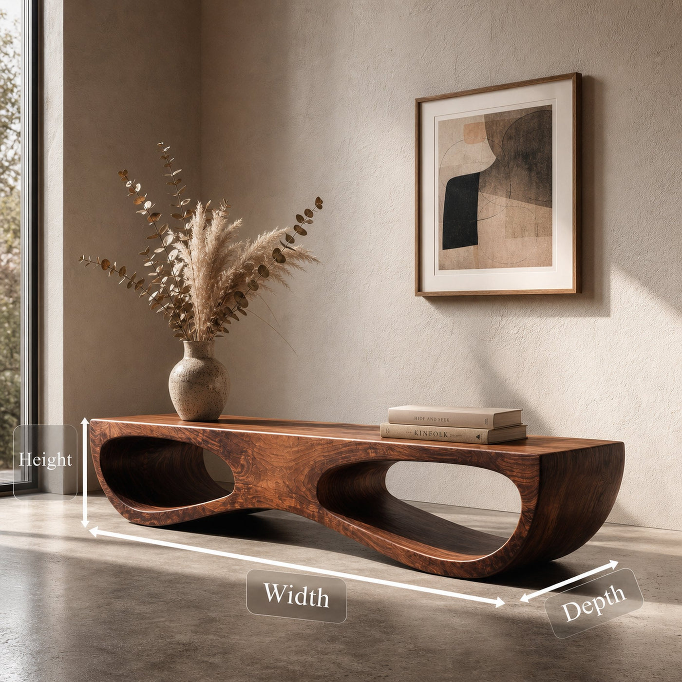 Sculptural Organic Wooden Bench For Entryway Hallway And Living Room - product view 8