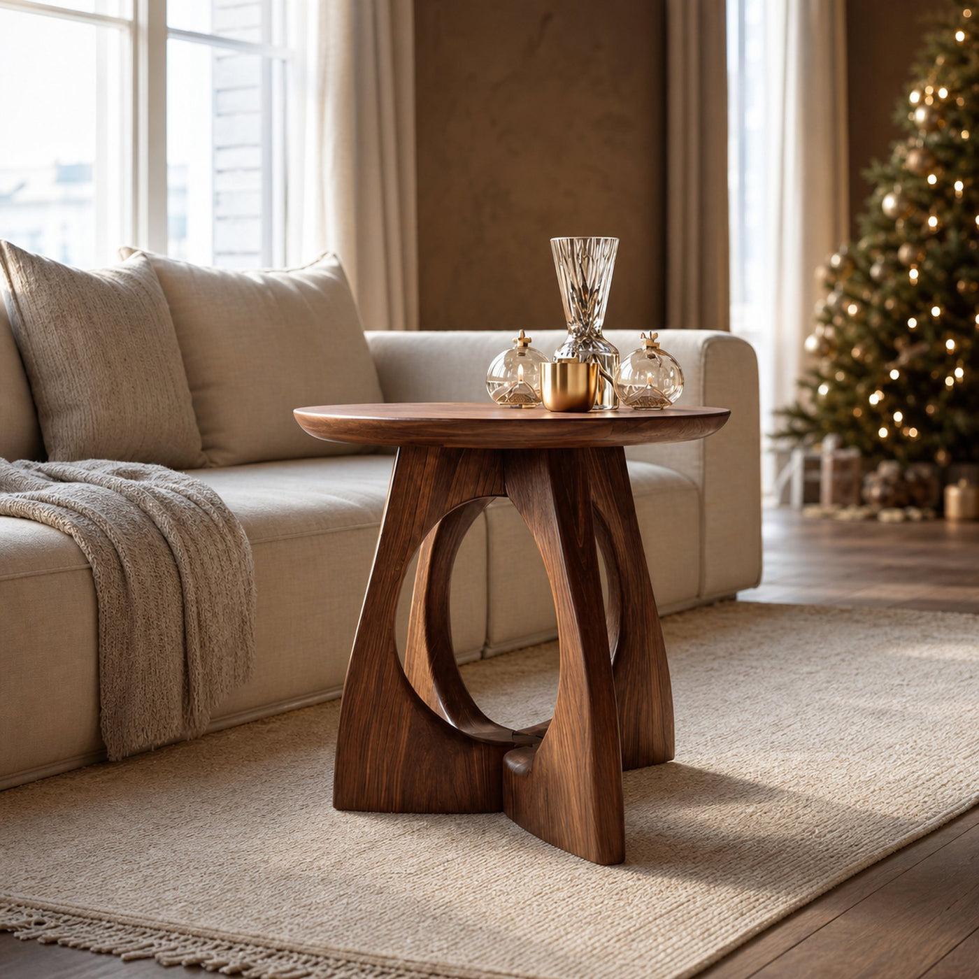 Sculptural Side Table With Circular Base For Living Room