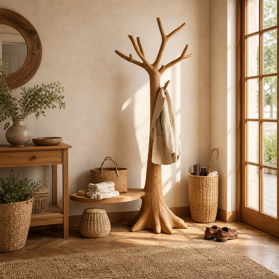 Sculptural Tree Coat Rack Solid Wood Entryway Interior Statement Decor