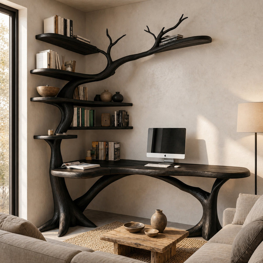 Sculptural Tree Desk With Handcrafted Solid Wood Design For Home Office