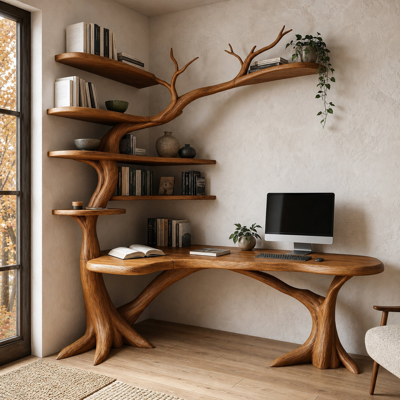Sculptural Tree Desk With Handcrafted Solid Wood Design For Home Office - product view 6