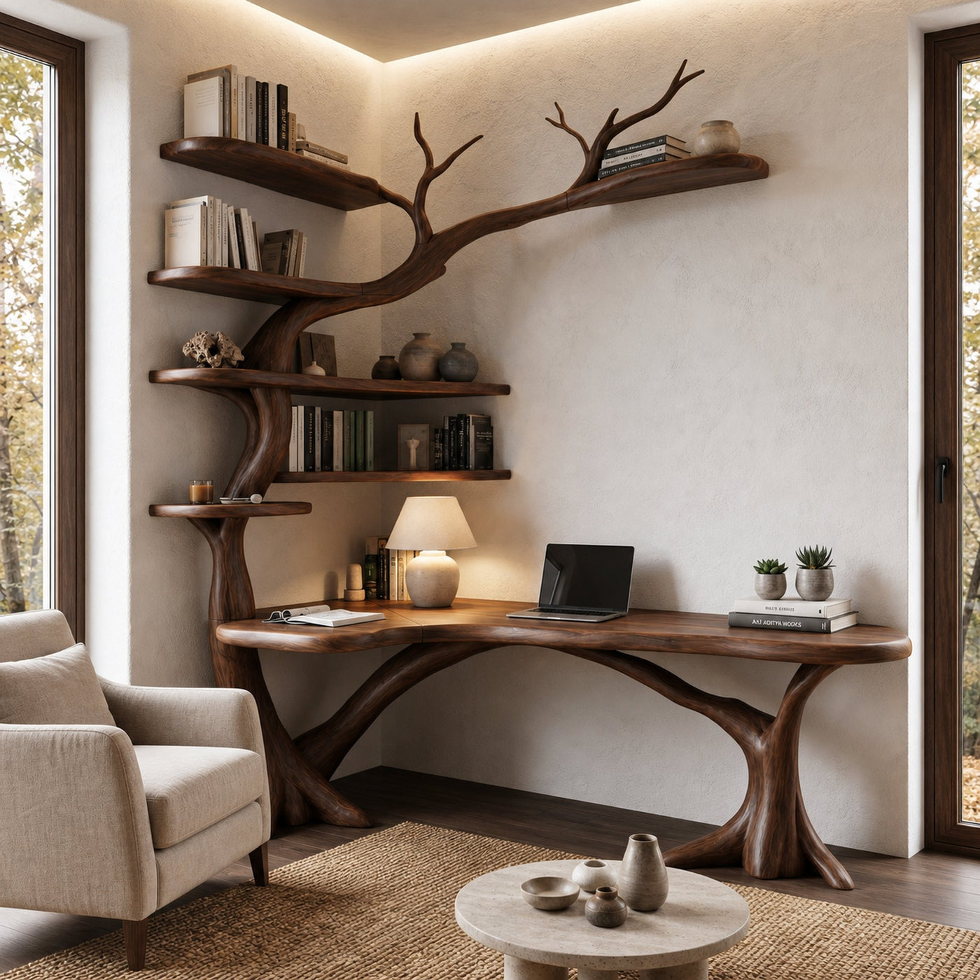 Sculptural Tree Desk With Handcrafted Solid Wood Design For Home Office - product view 7