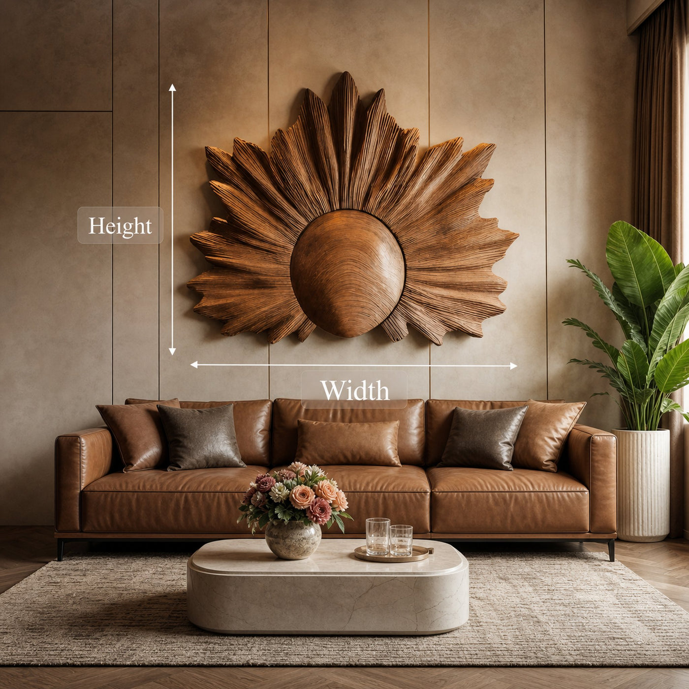 Sculptural Wall Art With Sunburst Carved Design For Living Room - product view 6