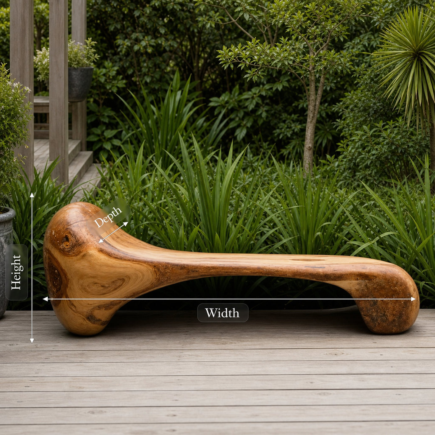 Sculptural Wood Bench For Garden Poolside Or Patio - product view 8