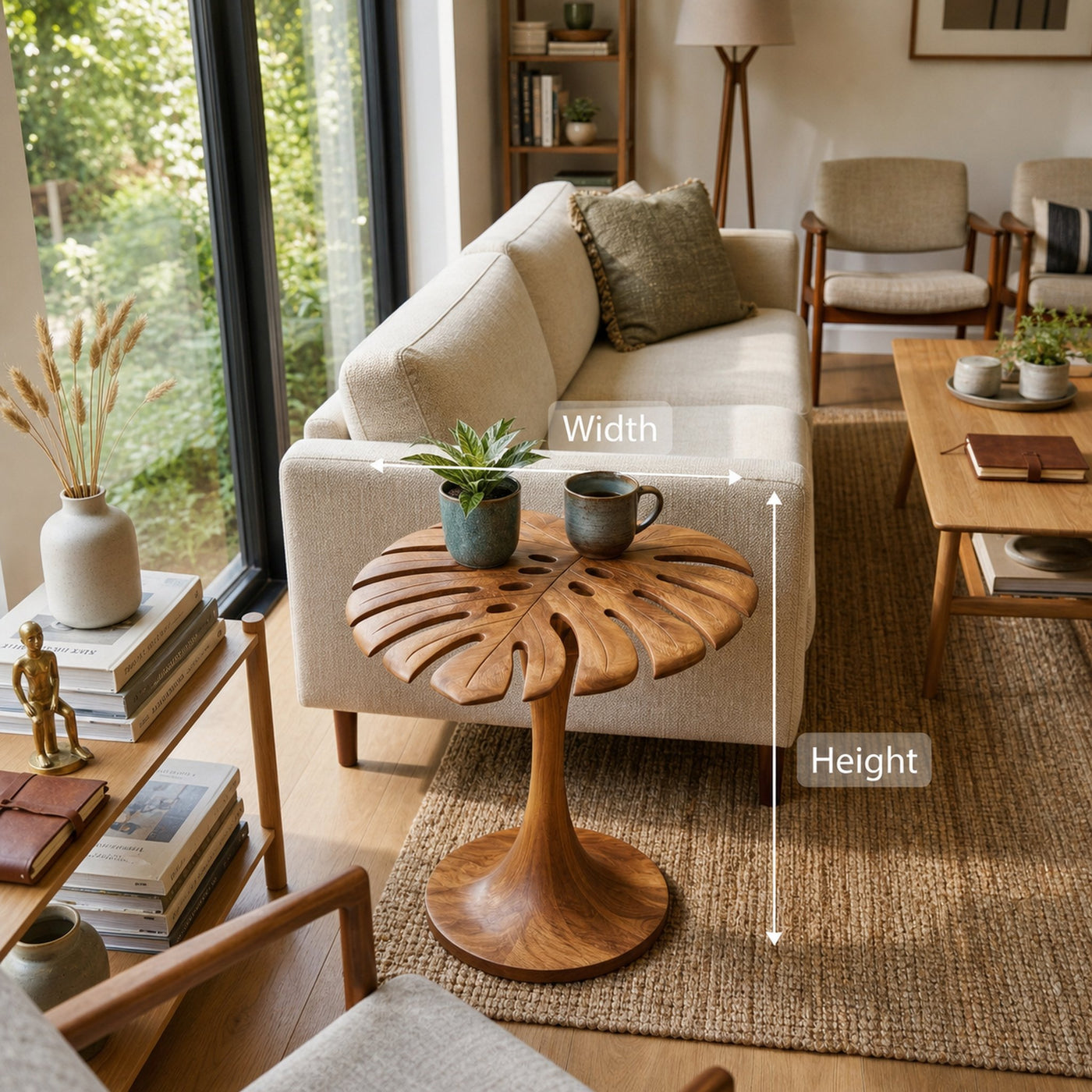 Sculptural Wood Side Table With Leaf Shape Top For Living - product view 8