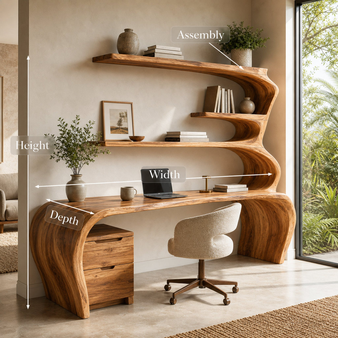Sculptural Wooden Desk With Rounded Edges For Home Office - product view 8