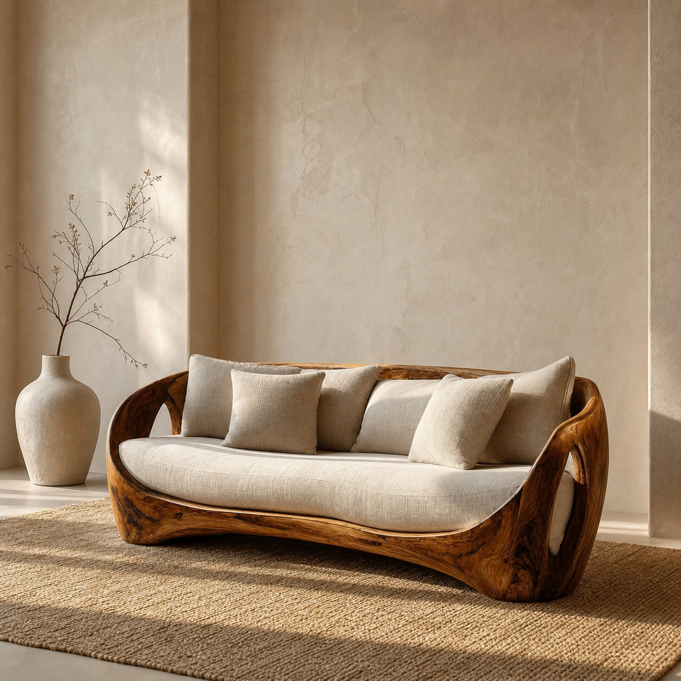 Sculptural Wooden Frame Sofa For Modern Living Room