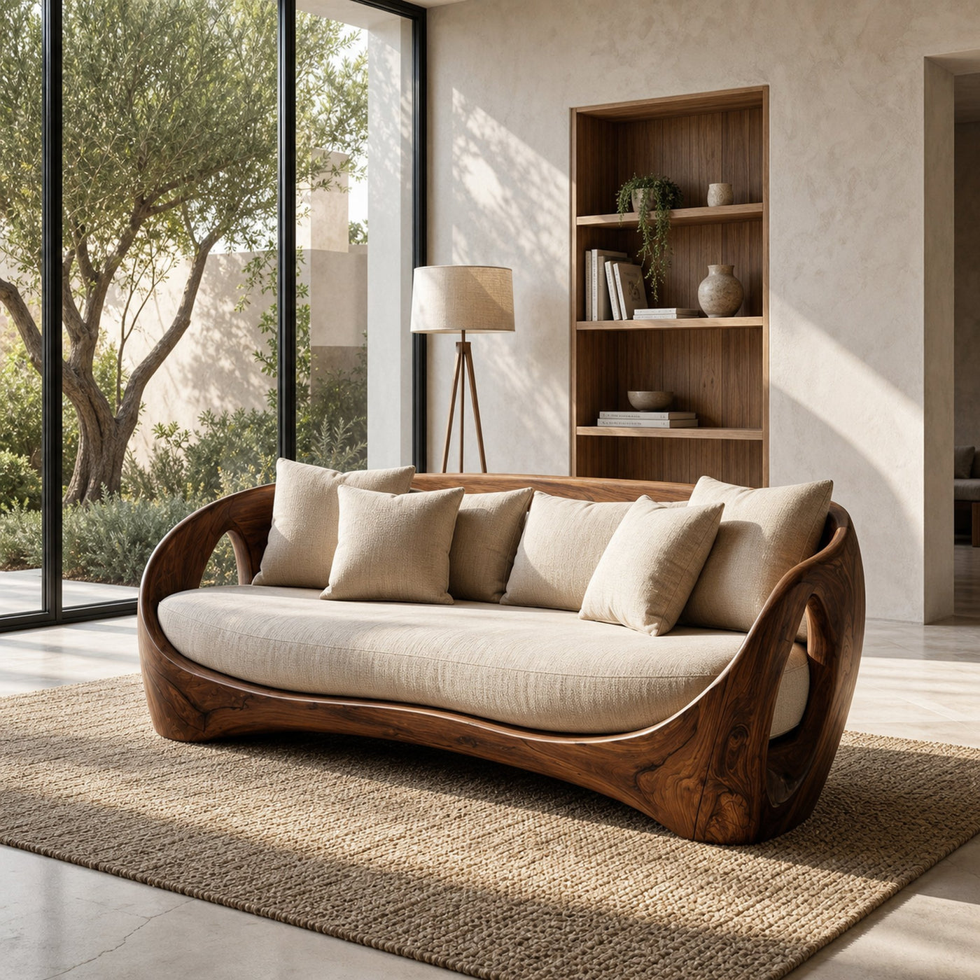 Sculptural Wooden Frame Sofa For Modern Living Room - product view 7