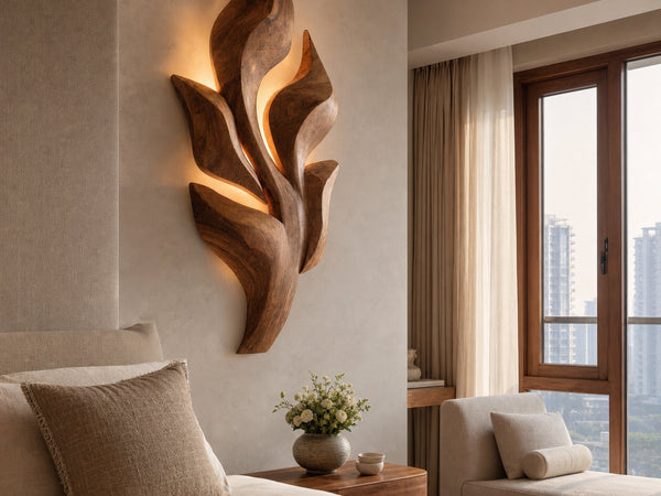 Frond Plateau Wall Light with Leaf Shape (Wood Body Only)