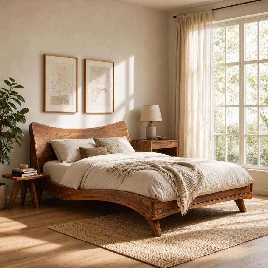 Set Headboard And Curved Bed Frame For Modern Bedroom