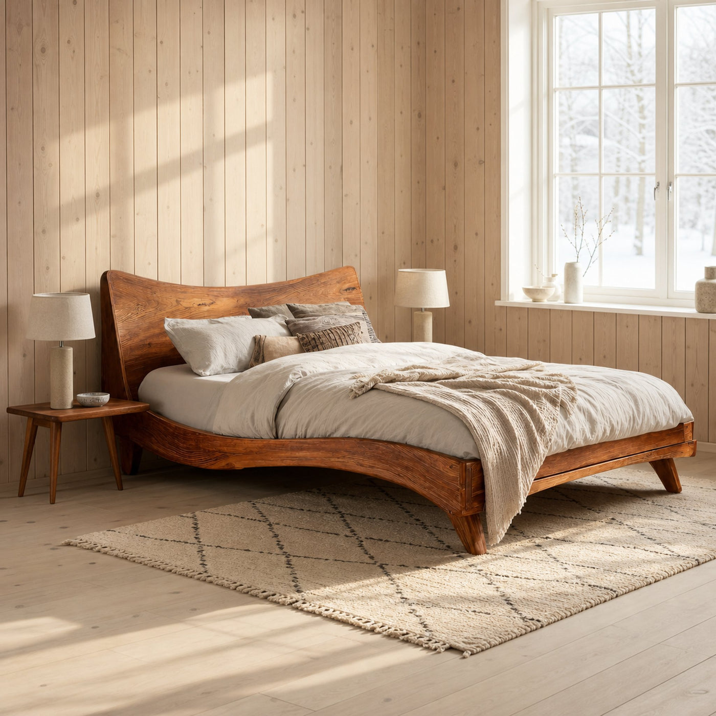 Set Headboard And Curved Bed Frame For Modern Bedroom - product view 6
