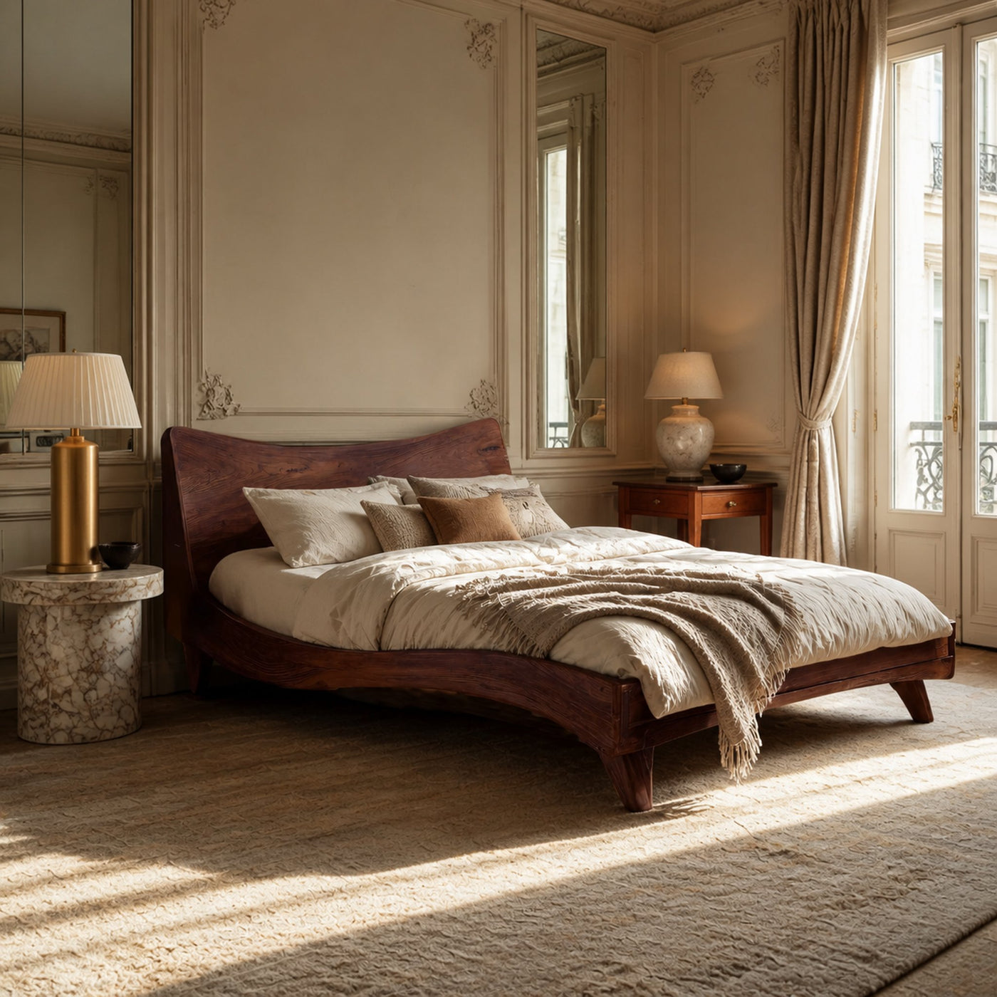 Set Headboard And Curved Bed Frame For Modern Bedroom - product view 7