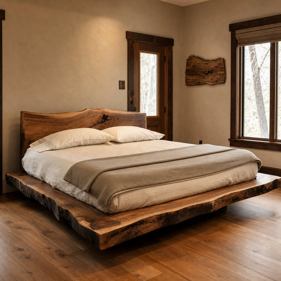 Solid Wood Bed Frame with Headboard Handmade Bedroom Decor